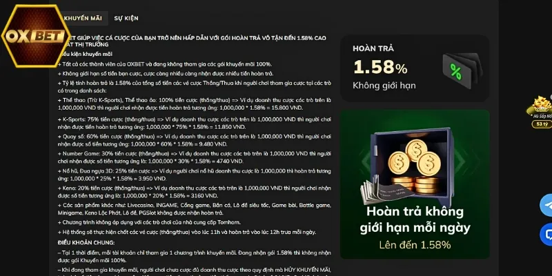 Chương trình hoàn trả cược thua được OXBET cung cấp thường xuyên