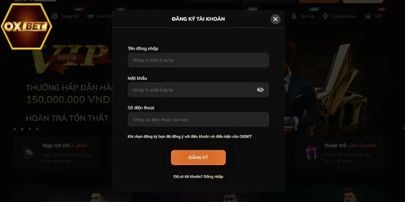 Người chơi thực hiện theo yêu cầu đăng ký của hệ thống